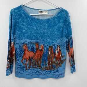 Blue Horse Print Women's Blouse